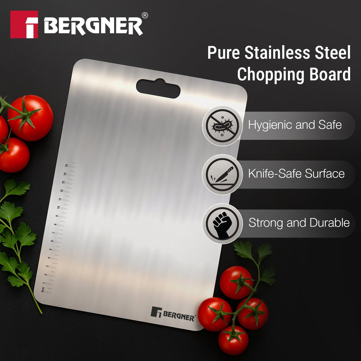 Bergner Stainless Steel Chopping Board | 21x32cm