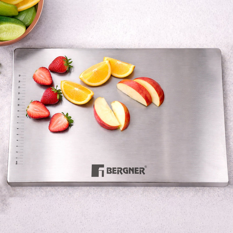 Bergner Stainless Steel Chopping Board with Lip | 36x30cm