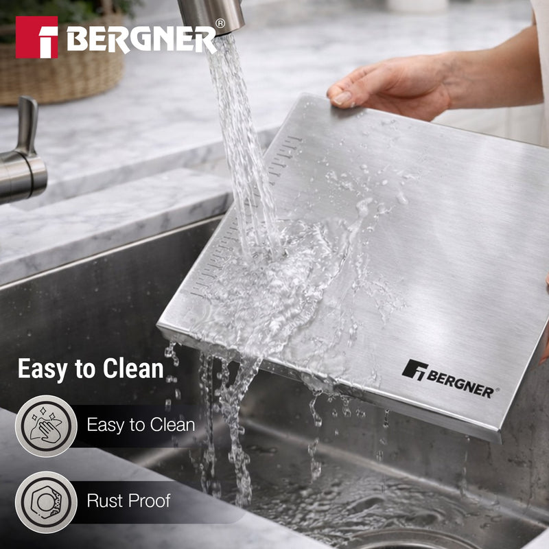 Bergner Stainless Steel Chopping Board with Lip | 36x30cm