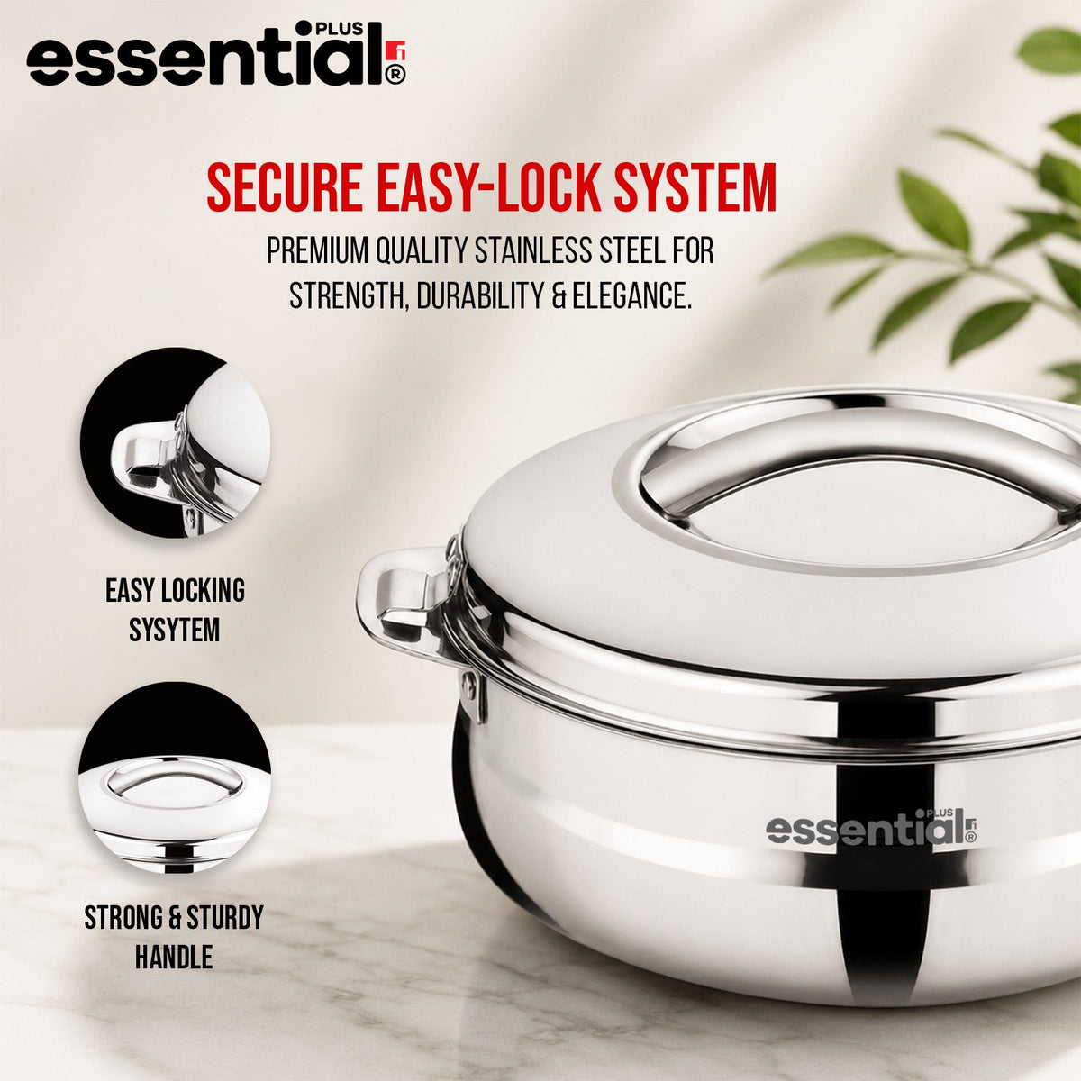 Bergner Essential Plus Stainless Steel Belly Shape Hot Pot/Casserole 1500ml