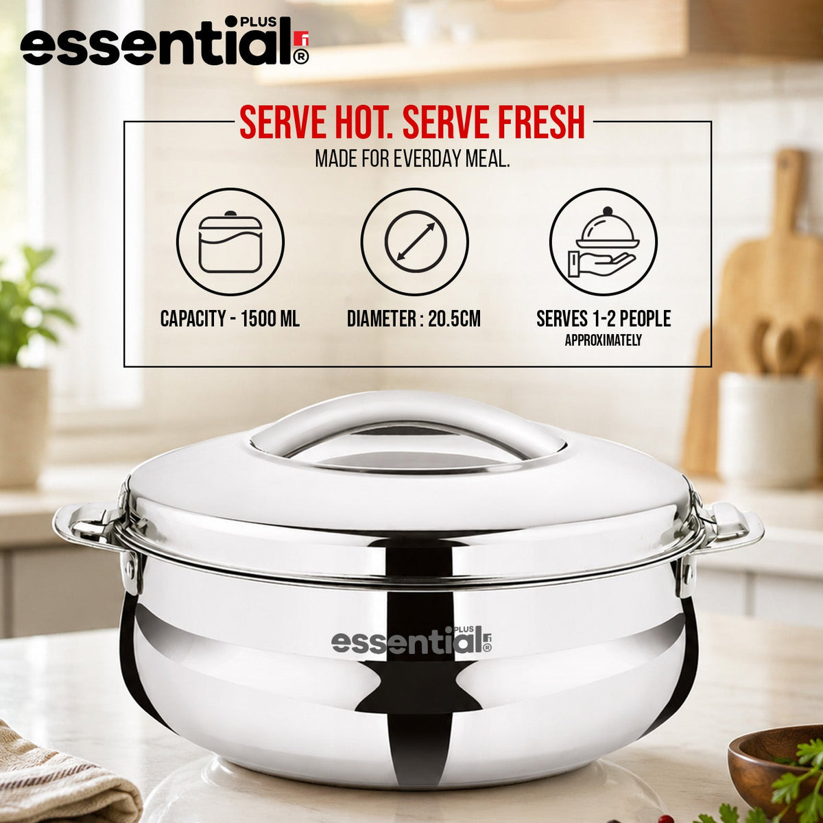 Bergner Essential Plus Stainless Steel Belly Shape Hot Pot/Casserole 1500ml