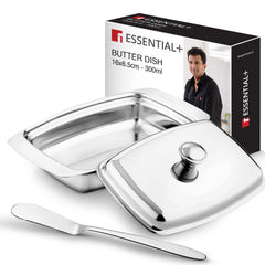 Bergner Essential Plus Stainless Steel Butter Dish with Lid and Additional Butter Knife