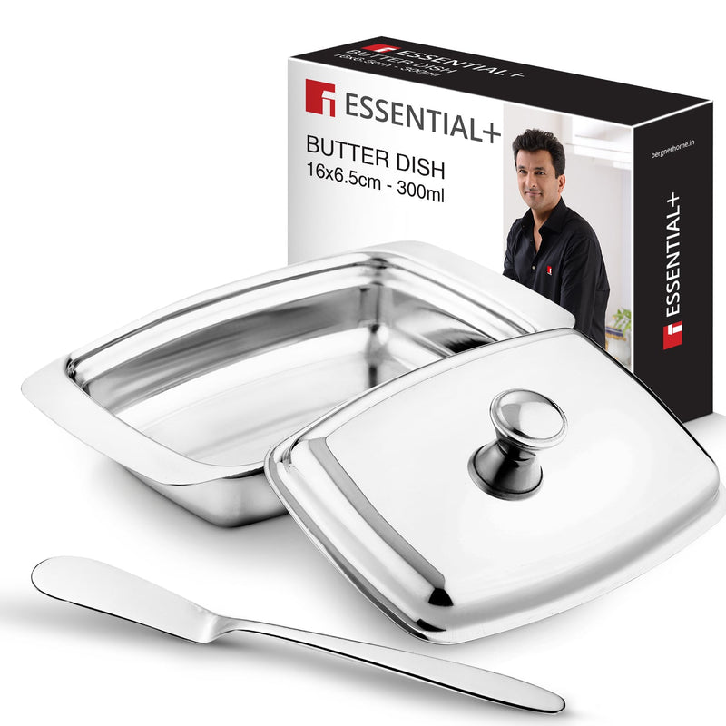 Bergner Essential Plus Stainless Steel Butter Dish with Lid and Additional Butter Knife