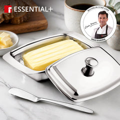 Bergner Essential Plus Stainless Steel Butter Dish with Lid and Additional Butter Knife