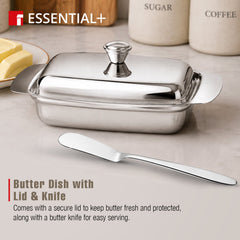 Bergner Essential Plus Stainless Steel Butter Dish with Lid and Additional Butter Knife