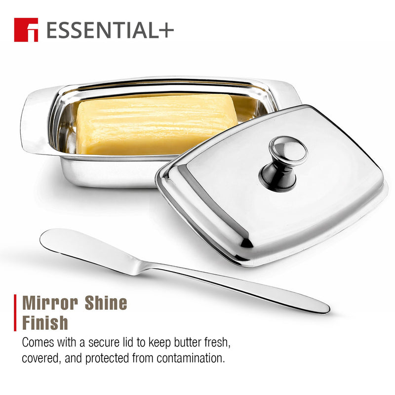 Bergner Essential Plus Stainless Steel Butter Dish with Lid and Additional Butter Knife