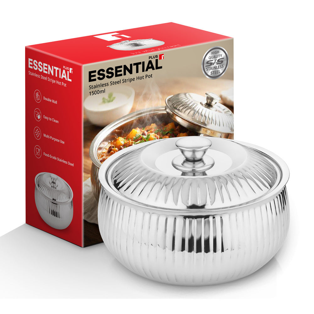 Bergner Essential Plus Stainless Steel Stripe Double Wall Insulated Hot Pot (Casserole) 1500ml