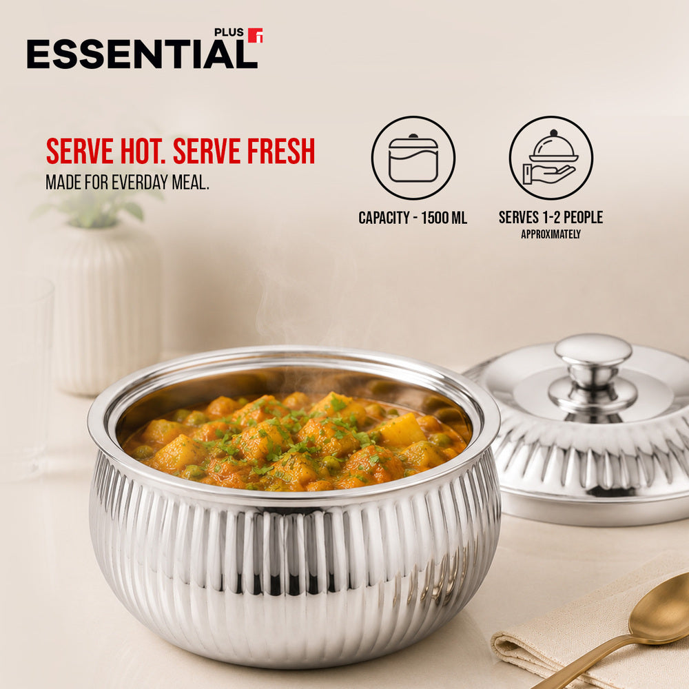 Bergner Essential Plus Stainless Steel Stripe Double Wall Insulated Hot Pot (Casserole) 1500ml