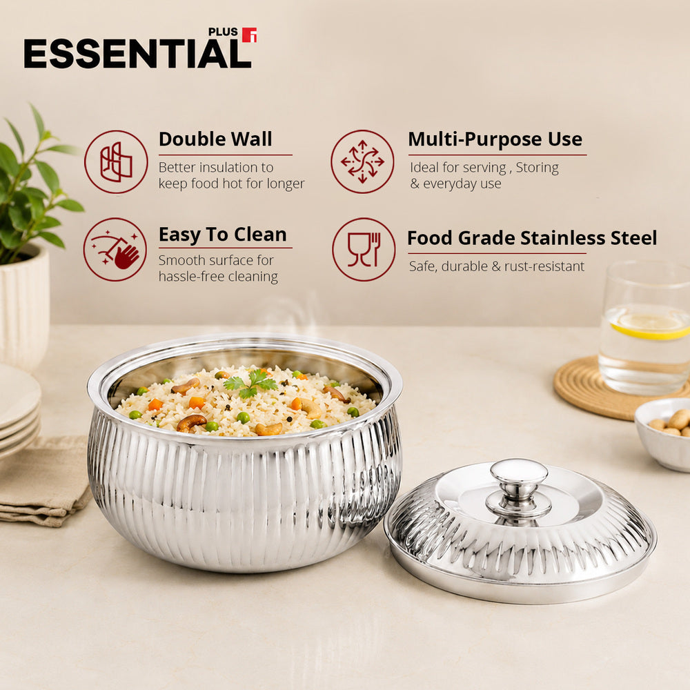 Bergner Essential Plus Stainless Steel Stripe Double Wall Insulated Hot Pot (Casserole) 1500ml