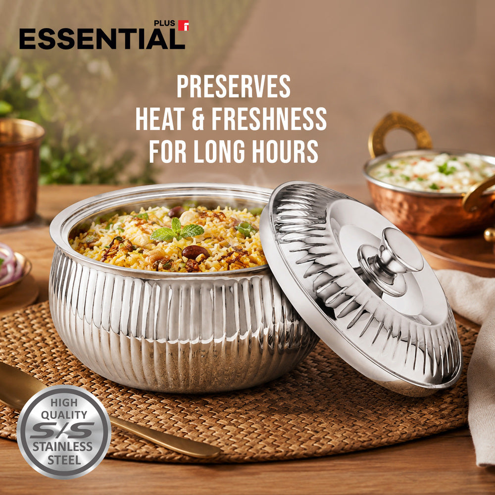Bergner Essential Plus Stainless Steel Stripe Double Wall Insulated Hot Pot (Casserole) 1500ml