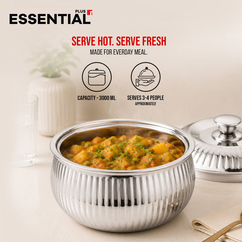 Bergner Essential Plus Stainless Steel Stripe Double Wall Insulated Hot Pot (Casserole) 3000ml