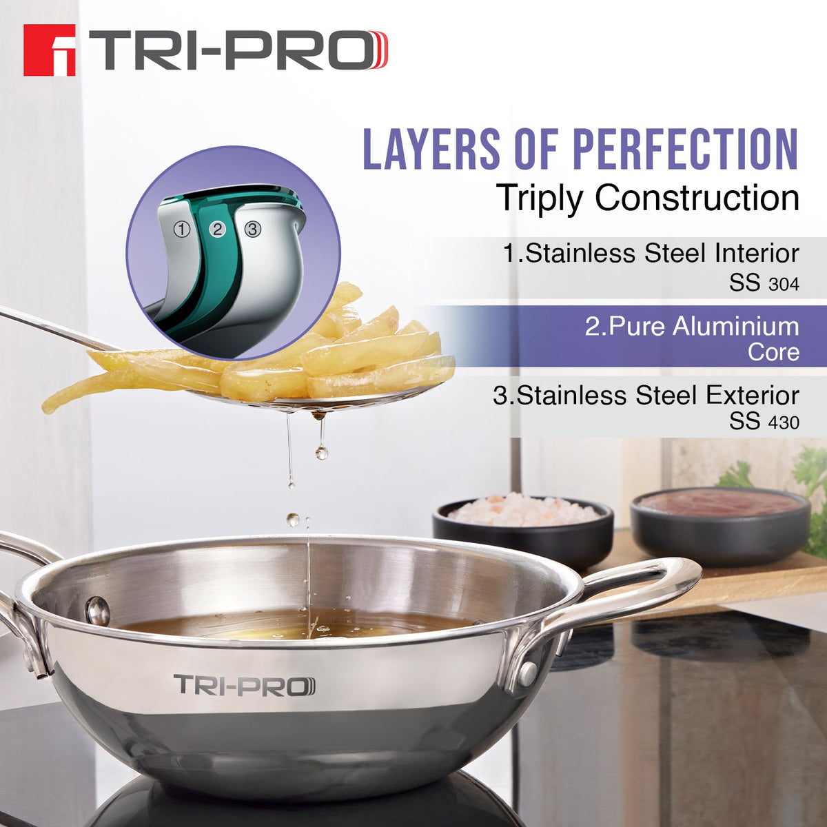 Bergner TriPro Tri-Ply Stainless Steel 4 Pcs Cookware Set