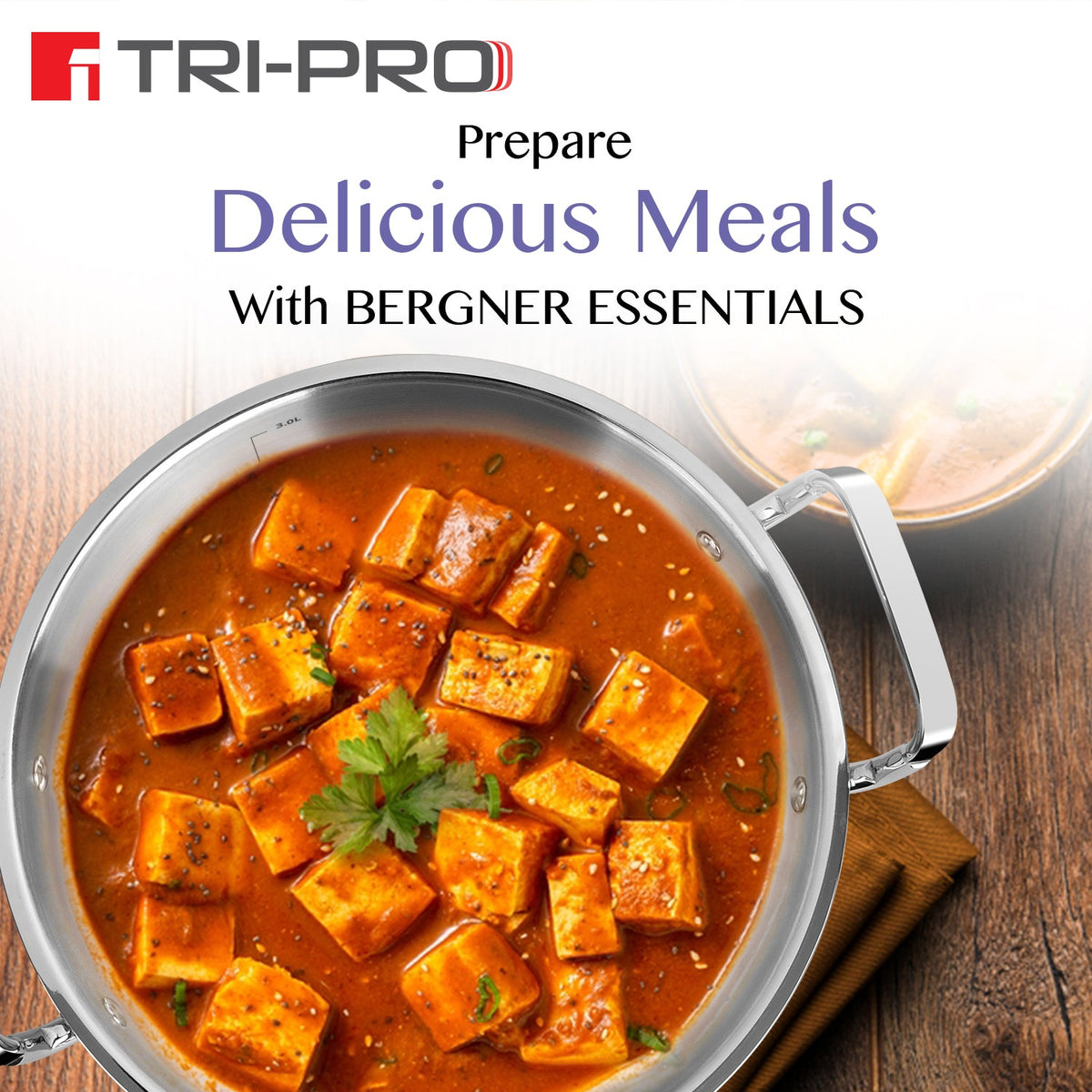 Bergner TriPro Tri-Ply Stainless Steel Kadai 24cm (2.5 L)