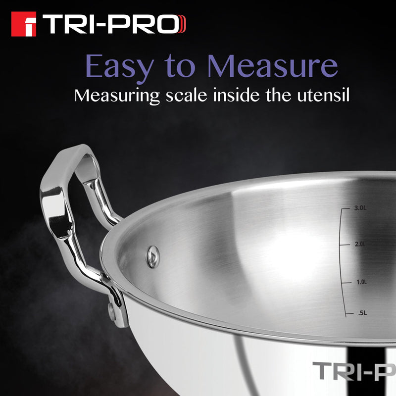 Bergner TriPro Tri-Ply Stainless Steel Kadai 24cm (2.5 L)