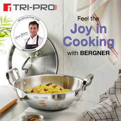 Bergner TriPro Tri-Ply Stainless Steel Kadai 24cm (2.5 L)