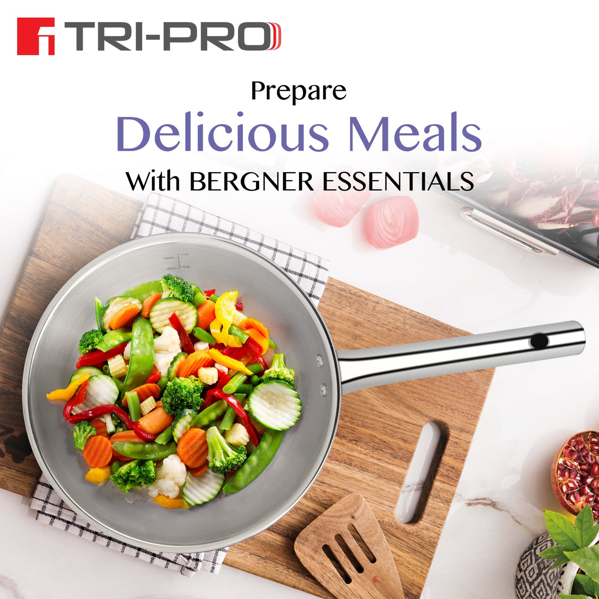 Bergner TriPro Tri-Ply Stainless Steel 24cm (1.5L) Frypan