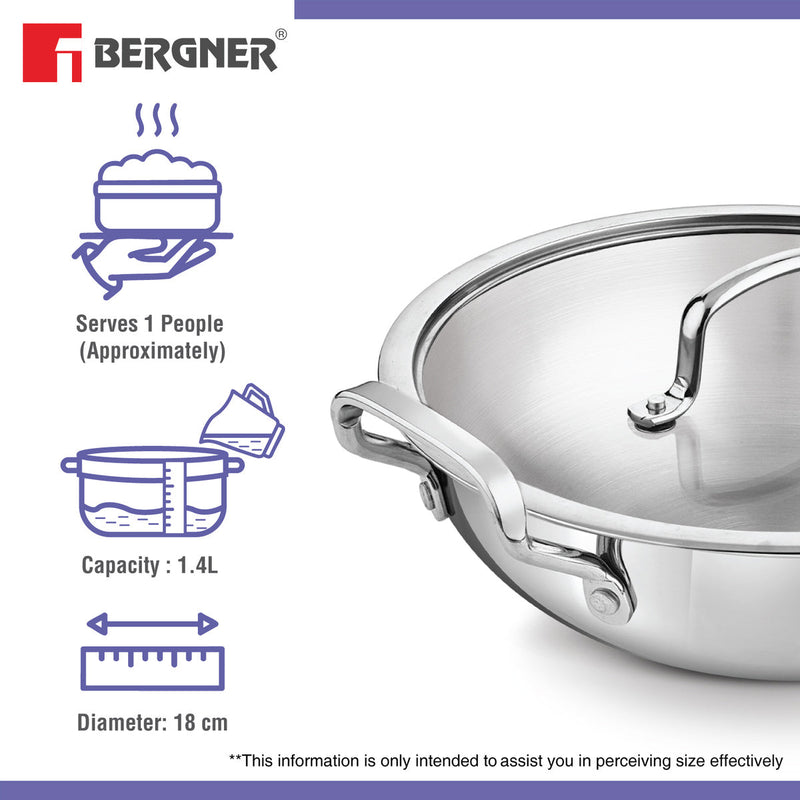 Bergner BE Essentials Tri-Ply Stainless Steel Kadai