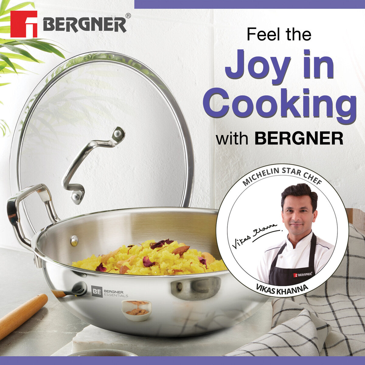 Bergner BE Essentials Tri-Ply Stainless Steel Kadai