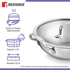 Bergner BE Essentials Tri-Ply Stainless Steel Kadai