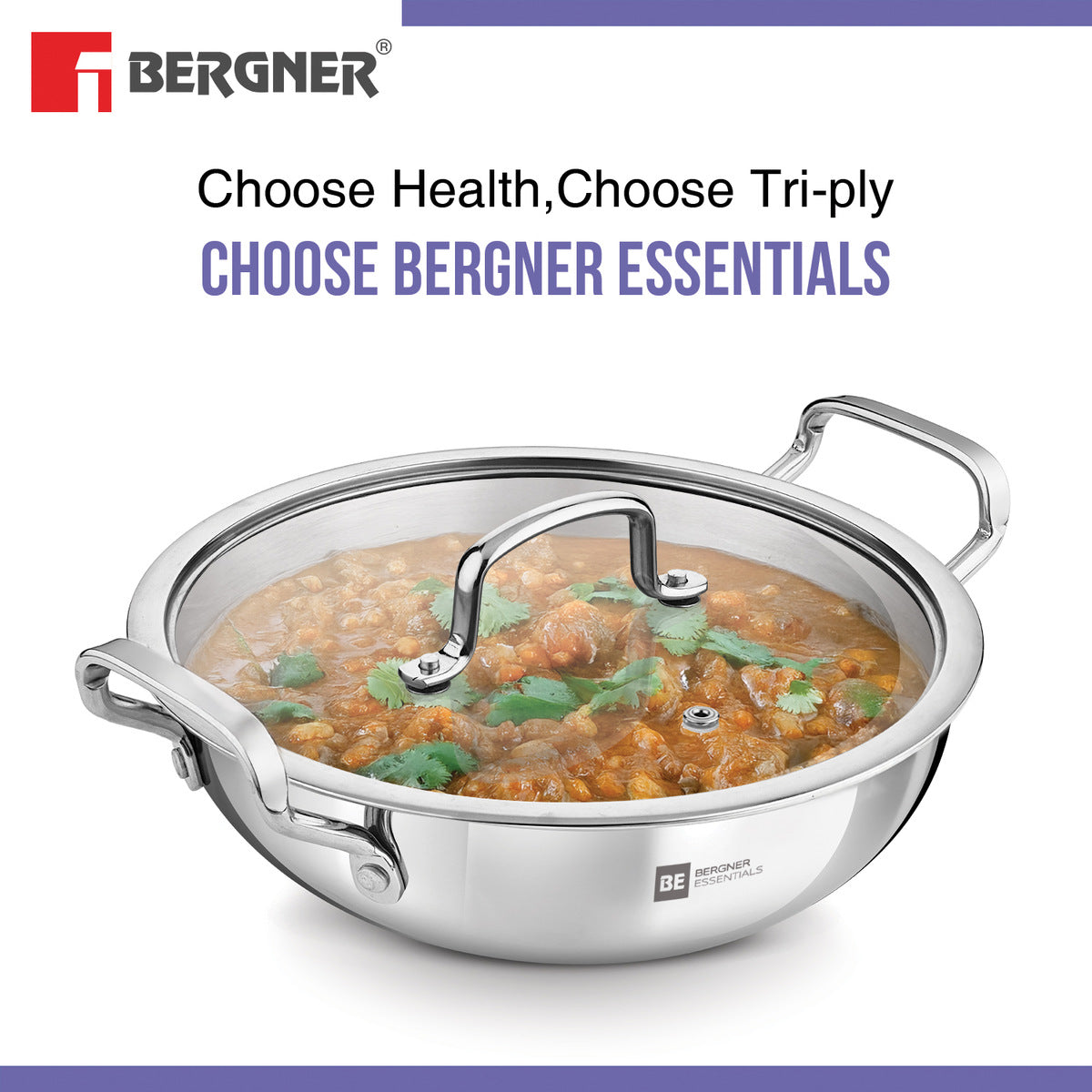 Bergner BE Essentials Tri-Ply Stainless Steel Kadai