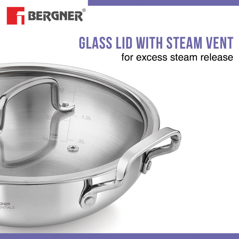 Bergner BE Essentials Tri-Ply Stainless Steel Kadai