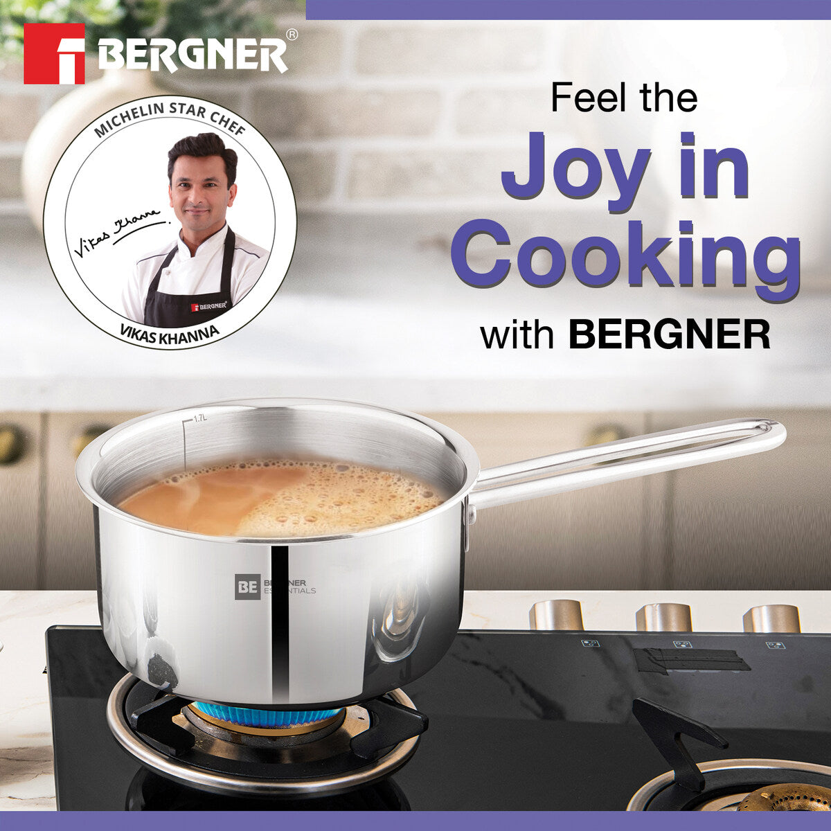 Bergner BE Essentials Tri-Ply Stainless Steel Teapan / Milk Pan