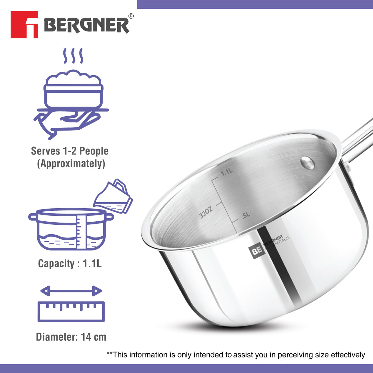 Bergner BE Essentials Tri-Ply Stainless Steel Teapan / Milk Pan