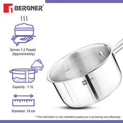 Bergner BE Essentials Tri-Ply Stainless Steel Teapan / Milk Pan