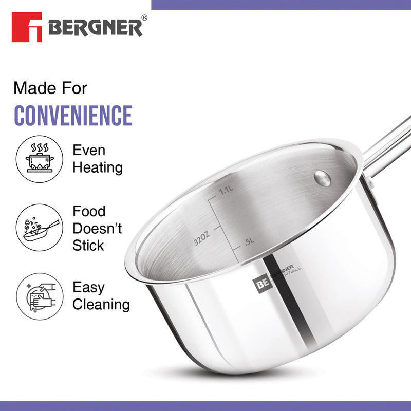 Bergner BE Essentials Tri-Ply Stainless Steel Teapan / Milk Pan