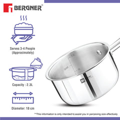 Bergner BE Essentials Tri-Ply Stainless Steel Teapan / Milk Pan