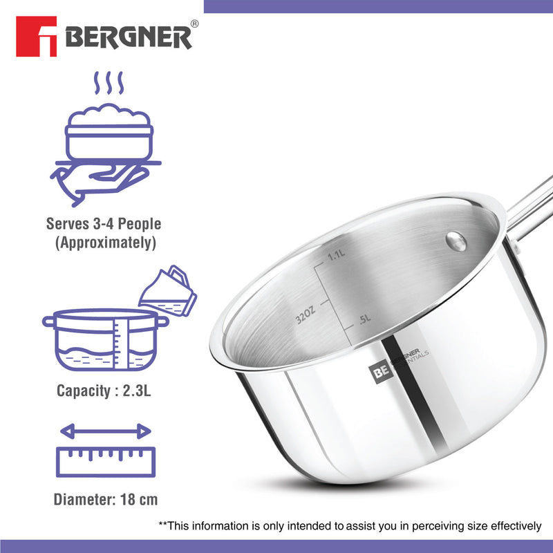 Bergner BE Essentials Tri-Ply Stainless Steel Teapan / Milk Pan