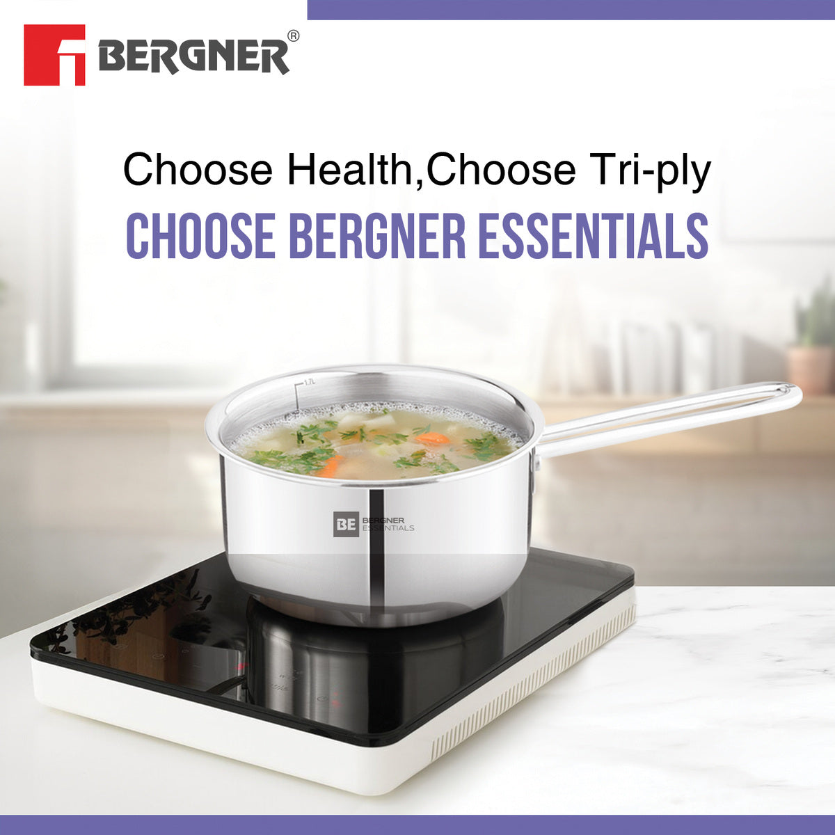 Bergner BE Essentials Tri-Ply Stainless Steel Teapan / Milk Pan