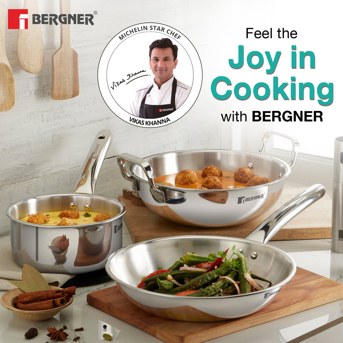 Bergner Tripro Triply Stainless Steel 3 Pcs Cookware set - Induction Bottom