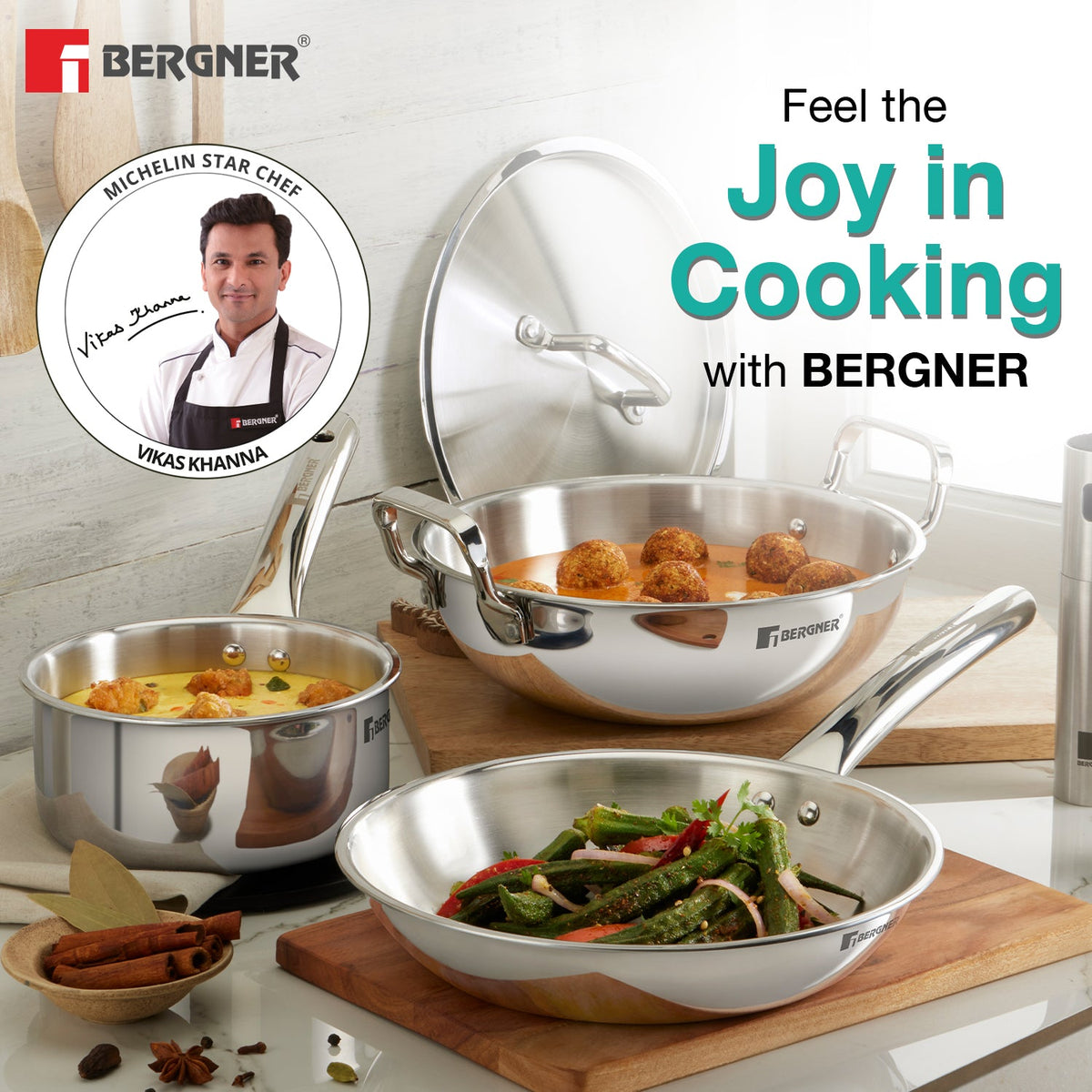 Bergner TriPro 4 pcs Tri-Ply Stainless Steel Cookware Set
