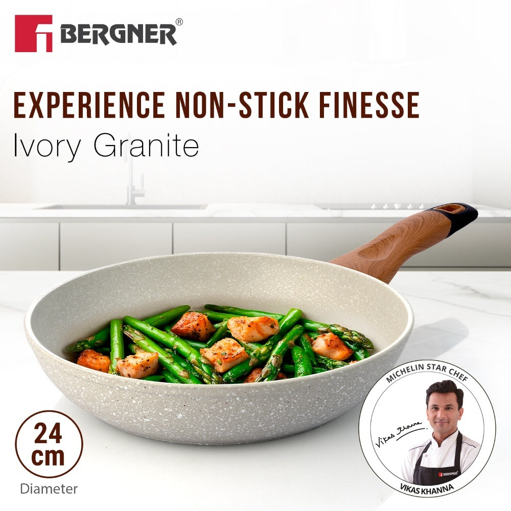 Bergner Ivory Granite Non-Stick 24cm Frypan, Forged Aluminium