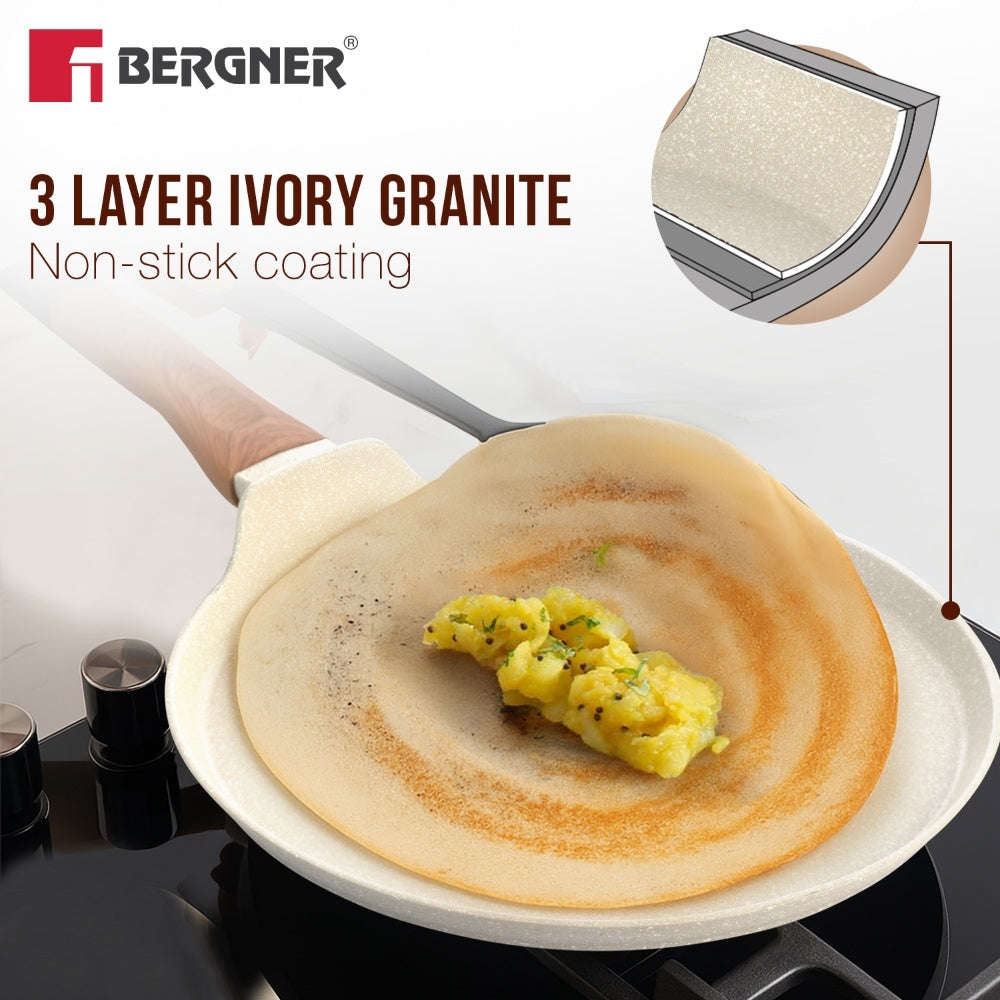 Bergner Ivory Granite Non-Stick 4 Pcs Cookware Set, Forged Aluminium