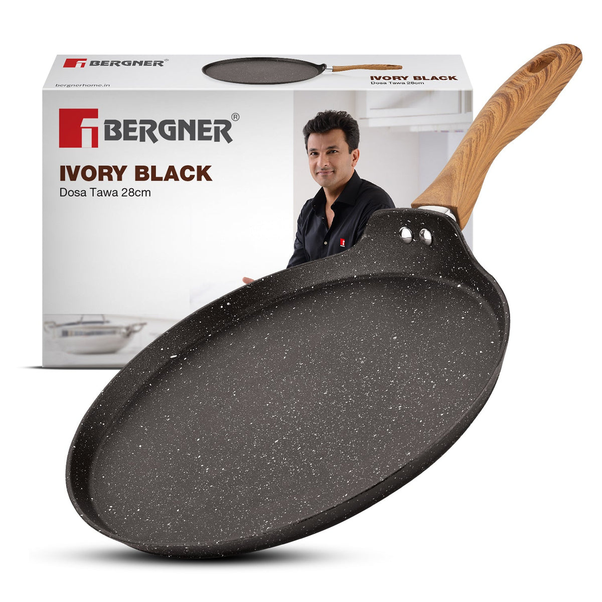 Bergner Ivory Black Granite Non-Stick 28cm Dosa Tawa