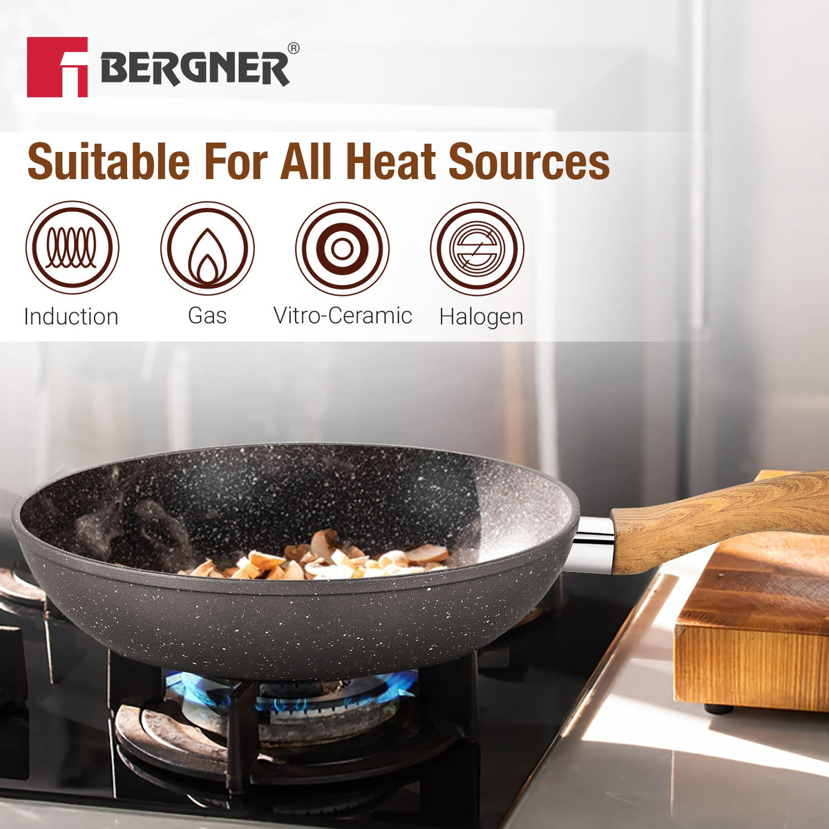 Bergner Ivory Black Granite 24cm Non-Stick Frypan