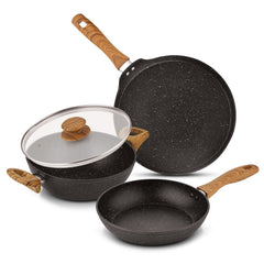 Bergner Ivory Black Granite Non-Stick 4 Pcs Cookware Set