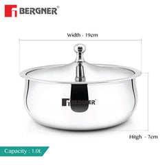Bergner Vienna Stainless Steel Hot Pot, Double Walled Serving Casserole with PU Insulated Stainless Steel Lid