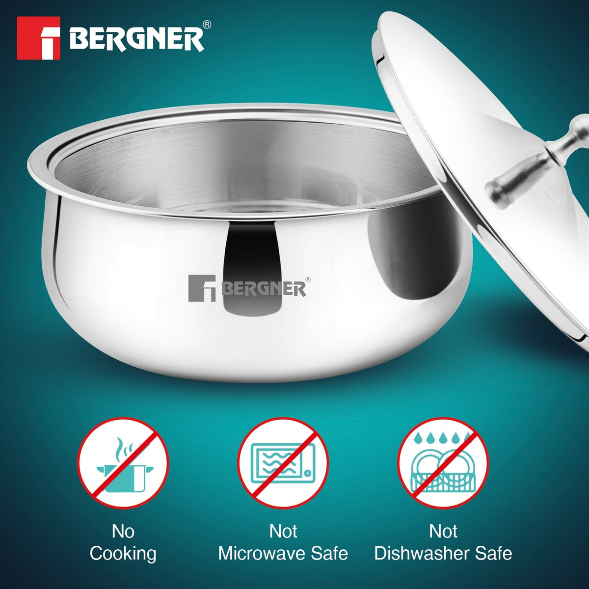 Bergner Vienna Stainless Steel Hot Pot, Double Walled Serving Casserole with PU Insulated Stainless Steel Lid