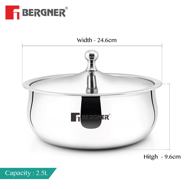Bergner Vienna Stainless Steel Hot Pot, Double Walled Serving Casserole with PU Insulated Stainless Steel Lid