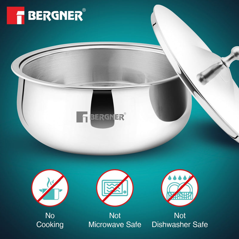 Bergner Vienna Stainless Steel Hot Pot, Double Walled Serving Casserole with PU Insulated Stainless Steel Lid