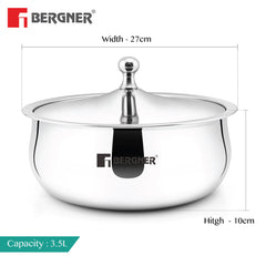 Bergner Vienna Stainless Steel Hot Pot, Double Walled Serving Casserole with PU Insulated Stainless Steel Lid