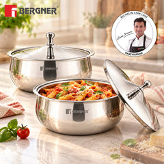 Bergner Vienna Stainless Steel 2 Hot Pot Combo Set / Roti Casserole