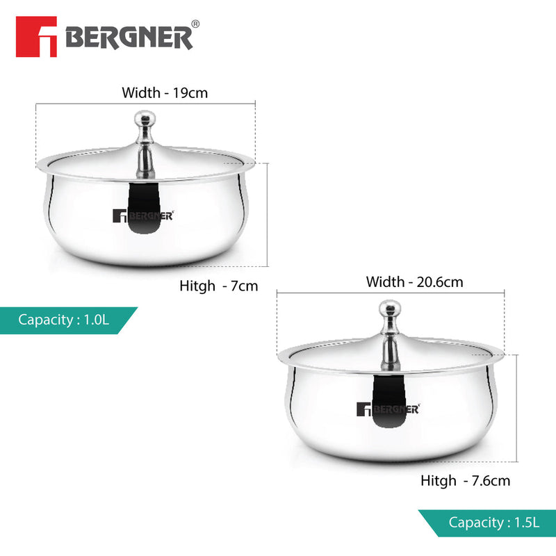 Bergner Vienna Stainless Steel 2 Hot Pot Combo Set / Roti Casserole