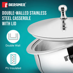 Bergner Vienna Stainless Steel 2 Hot Pot Combo Set / Roti Casserole