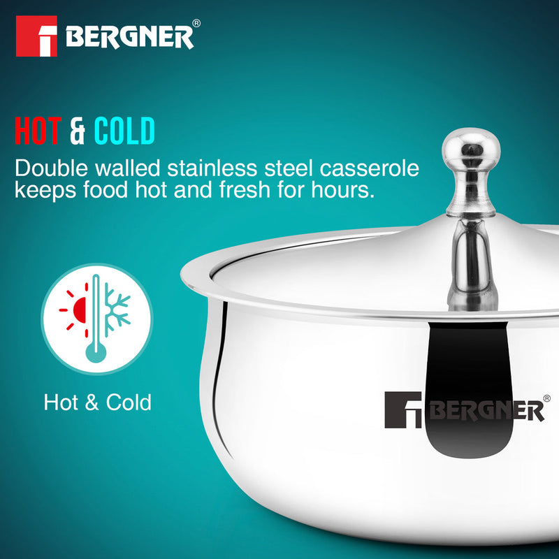 Bergner Vienna Stainless Steel 2 Hot Pot Combo Set / Roti Casserole