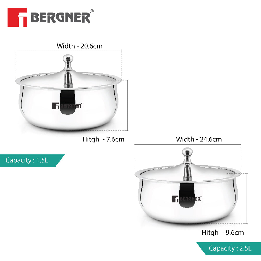 Bergner Vienna Stainless Steel 2 Hot Pot Combo Set / Roti Casserole