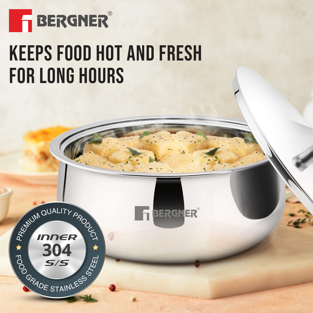 Bergner Vienna Stainless Steel 2 Hot Pot Combo Set / Roti Casserole